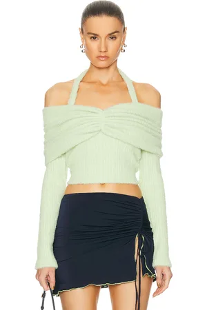 SIEDRES Ledi Off The Shoulder Ruched Top in Lime - Mint. Size XS (also in ).