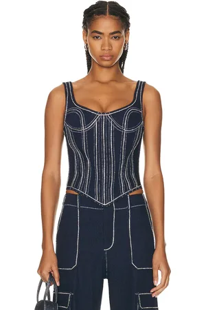 Ilkyaz Ozel Kaia Corset in Le Bibliotheque - Denim-Dark. Size 34 (also in 38).