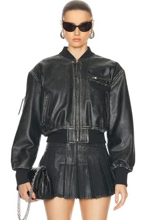 Acne Studios Cropped Leather Jacket in Black - Black. Size 42 (also in ).