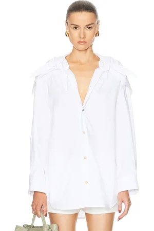 Bottega Veneta Long Sleeve Button Up Top in White - White. Size 38 (also in ).