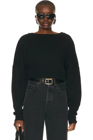 Saint Laurent Cropped Sweatshirt in Noir - Black. Size L (also in M, S, XS).