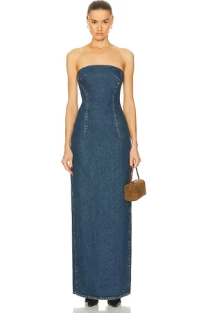 GRLFRND Lena Column Dress in Austin - Denim-Dark. Size S (also in XS, XXS).