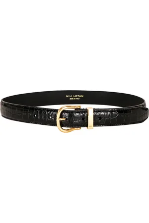 NILI LOTAN Louise Belt in Black & Shiny Brass Buckle - Black. Size 65 (also in 70, 80, 85, 90).