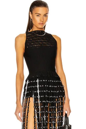 Alaïa Knit Lace Sleeveless Top in Noir - Black. Size 38 (also in ).