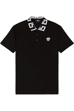 VERSACE Pique Cotton Polo in Black & White - Black. Size XS (also in ).