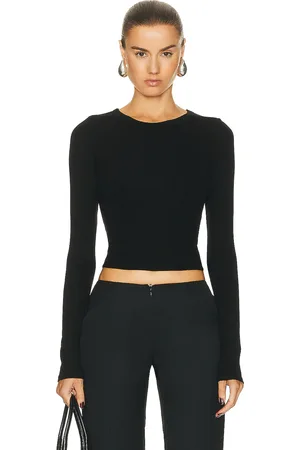 ENZA COSTA Silk Knit Long Sleeve Tuck Top in Black - Black. Size L (also in XL).