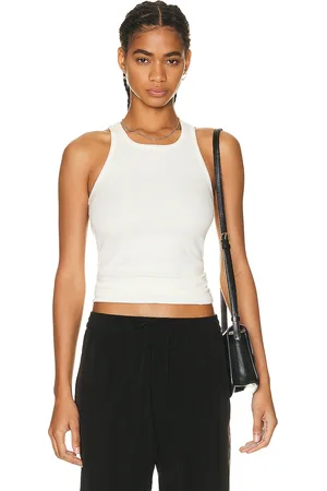 ÉTERNE High Neck Fitted Tank Top in Cream - Cream. Size L (also in M, S, XL, XS).