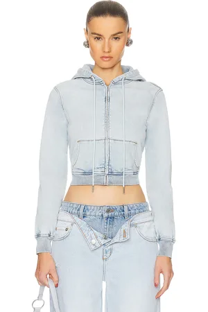 SER.O.YA Edith Cropped Hoodie in Skylight Terry - Blue. Size XS (also in ).