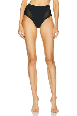 MUGLER High Waisted Bikini Bottom in Black - Black. Size 34 (also in ).