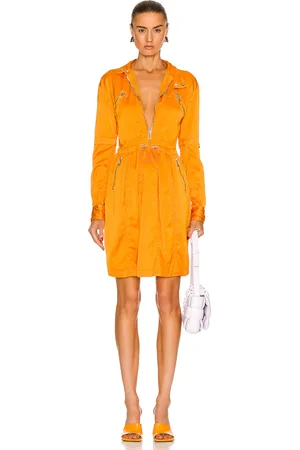 Bottega Veneta Fluid Satin Long Sleeve Dress in Tangerine - Orange. Size 38 (also in ).
