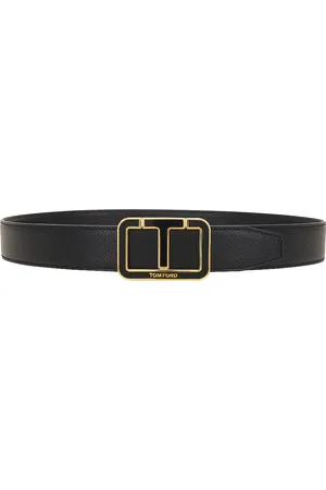 Tom Ford Shiny Grain Goat Enamel Scored T Belt in Black - Black. Size 85 (also in 95).