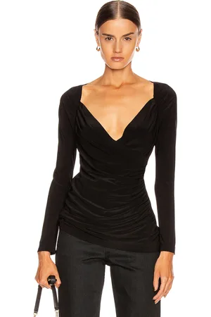 Norma Kamali Long Sleeve Sweetheart Side Drape Top in Black - Black. Size S (also in XS).