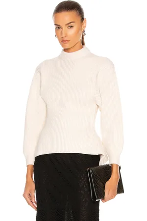 Alaïa Fitted Sculpted Long Sleeve Sweater in Ivoire - Ivory. Size 38 (also in 42).