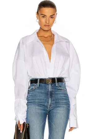 Norma Kamali Oversized Boyfriend Shirt Bodysuit in White - White. Size L (also in M, S, XL, XS).