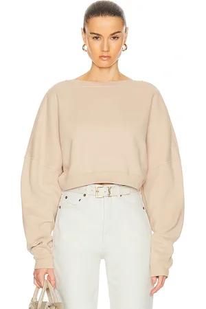 Saint Laurent Cropped Sweatshirt in Poudre - Beige. Size L (also in S, XS).