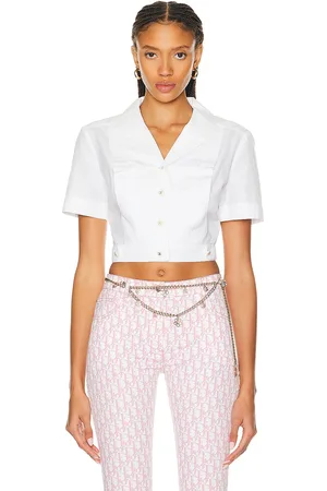 CHANEL 1997 SS Runway Pleated Shirt in White - Taupe. Size 40 (also in ).