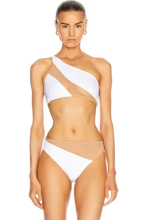 Norma Kamali Snake Mesh Bra Swimsuit in White & Nude Mesh - White. Size XL (also in XS).