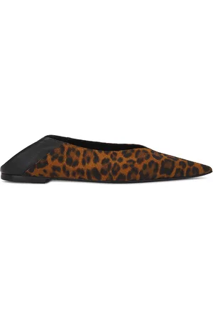 Saint Laurent Carolyn Flat Slipper in Manto Naturale & Nero - Brown. Size 36 (also in 37, 37.5, 38, 39.5, 40).