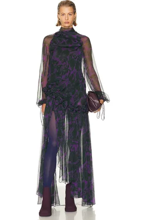 Burberry Long Asymmetrical Dress in Vine IP Pattern - Navy. Size 0 (also in 2).