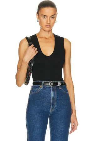 ENZA COSTA Supima Cotton Essential Sleeveless U Tank Top in Black - Black. Size L (also in M, S, XL).