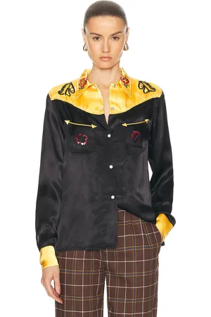 BODE Sequin Rodeo Shirt in Gold & Black - Black. Size 2 (also in ).