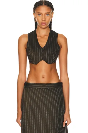 Jean Paul Gaultier Tennis Stripes Laced Gilet in Brown & Ecru - Brown. Size 34 (also in ).