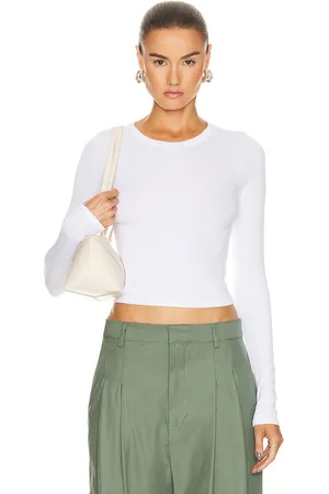 ENZA COSTA Silk Knit Long Sleeve Tuck Top in White - White. Size L (also in XL).