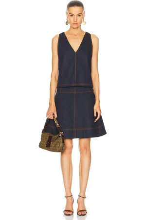 Fendi Denim Dress & Vest Set in Dark Blue - Blue. Size 42 (also in ).
