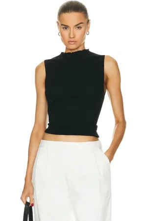 ENZA COSTA Silk Sweater Knit Sleeveless Mockneck Top in Black - Black. Size L (also in XL).