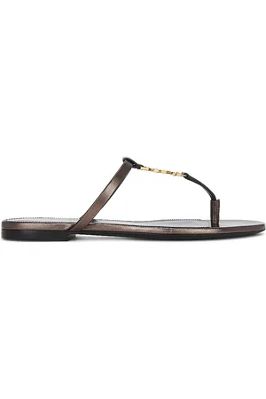 Saint Laurent Cassandra Flat Slide in Metal Brown - Metallic Bronze. Size 36 (also in 36.5, 37, 37.5, 38, 38.5, 39.5, 40, 41).