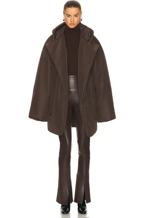 Norma Kamali Hooded Sleeping Bag Car Coat in Chocolate - Chocolate. Size M-L (also in XS-S).