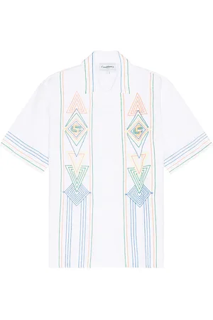 Casablanca Chainstitc Embroidered Graphic Linen Shirt in Le Fil De La Musique - White. Size L (also in ).