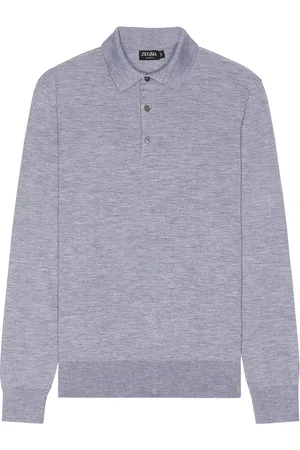 Ermenegildo Zegna Casheta Long Sleeve Polo in Grey - Grey. Size 46 (also in 48, 50, 52).