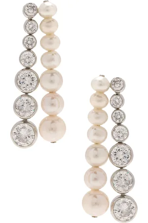 COMPLETEDWORKS Recycled Silver Fresh Water Pearl & Stone Earrings in Rhodium Plate - Metallic Silver. Size all.