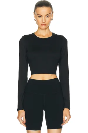 alo Soft Crop Finesse Long Sleeve Top in Black - Black. Size L (also in M, S, XS).