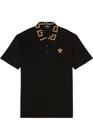 VERSACE Taylor Fit Polo in Black - Black,Metallic Gold. Size L (also in M, S, XS).