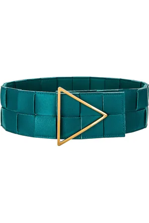 Bottega Veneta Intreccio Triangle Belt in Mallard & Gold - Green. Size 75 (also in 80).