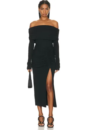 Nicholas Ascha Ruched Off Shoulder Midi Dress in Black - Black. Size 0 (also in ).