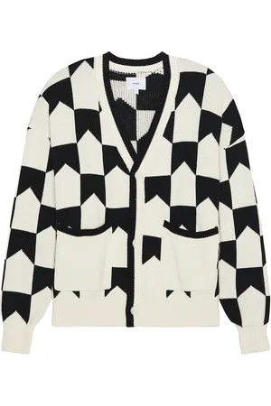 Rhude Chevron Checkered Knit Cardigan in Black & Cream - Black. Size L (also in M, S).