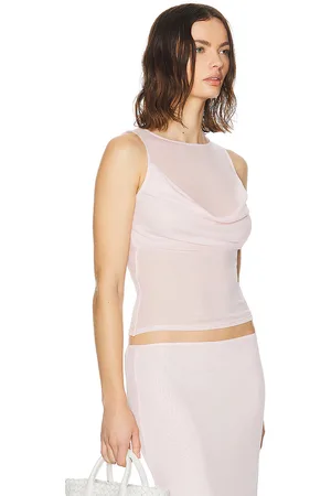 Helsa Sheer Knit Draped Top in Ballet Pink - Blush. Size L (also in M).