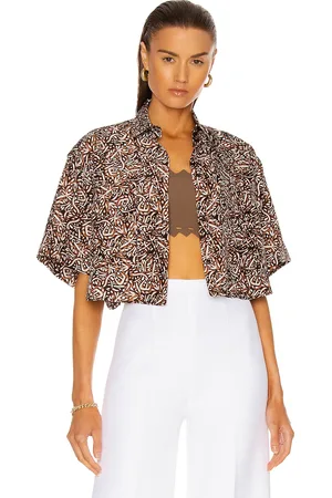 Alaïa Massai Short Sleeve Top in Sahara & Noir - Brown. Size 42 (also in ).