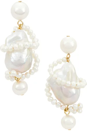 COMPLETEDWORKS Freshwater & Baroque Pearl Earring in 18k Gold Plate - White. Size all.
