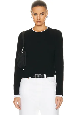 Guest In Residence Shrunken Crew Cashmere Top in Black - Black. Size L (also in XL).