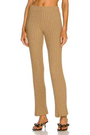 ENZA COSTA Lurex Sweater Rib Pant in Sand & Gold - Metallic Gold. Size L (also in ).