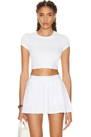 alo Soft Crop Finesse Short Sleeve Top in White - White. Size L (also in M, S, XS).