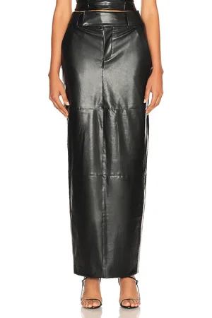 Helsa Waterbased Faux Leather Midi Skirt in Black - Black. Size L (also in M, S, XL, XS).