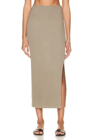ENZA COSTA Stretch Silk Knit Essential Skirt in Olive Oil - Olive. Size M (also in ).