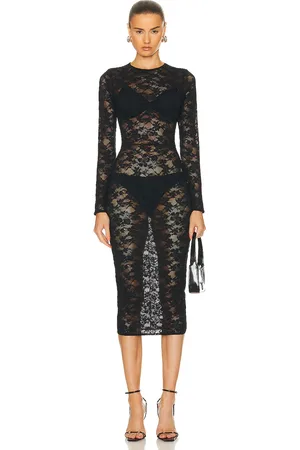 FLEUR DU MAL Le Stretch Multifit Lace Long Sleeve Dress in Black - Black. Size S (also in XS).