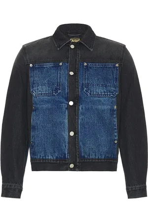 ARIES Colourblocked Denim Work Jacket in Black & Blue - Denim-Dark. Size L (also in S, XL/1X).
