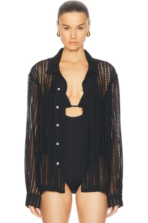 BODE Meandering Lace Long Sleeve Shirt in Black - Black. Size S (also in XS, XXS).